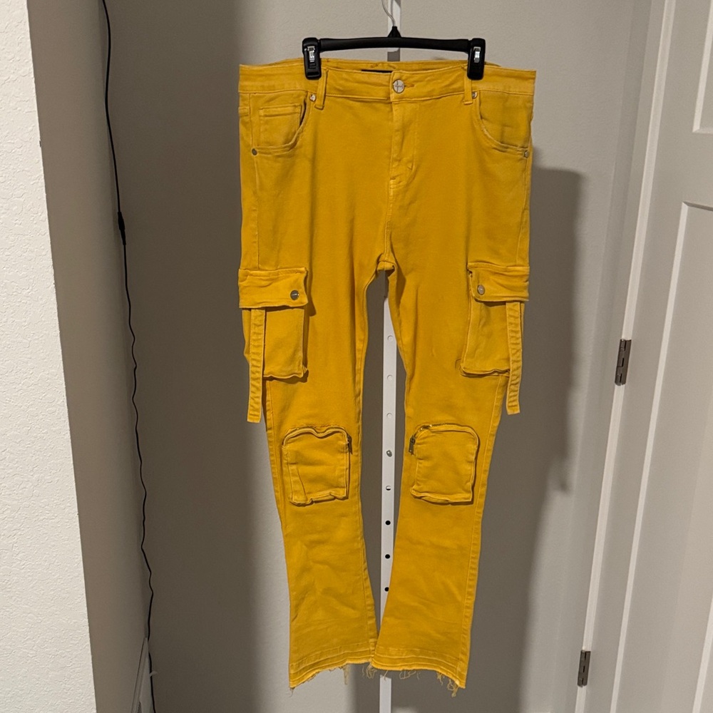 Men's Mustard Yellow Bootcut Cargo Jeans